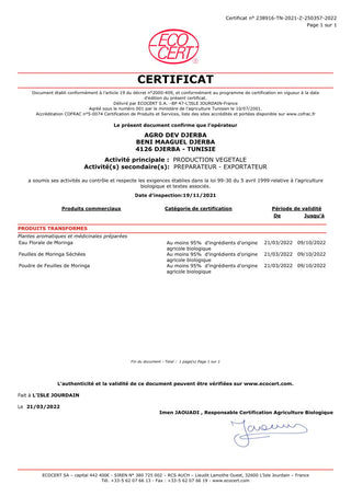 Poudre de Moringa Certifiée Biologique