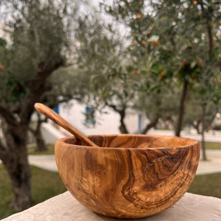 Grand Bol en Bois d'Olivier pour une Touche Rustique à Table - Accessoire de Table Naturel et Élégant pour une Atmosphère Chaleureuse et Conviviale