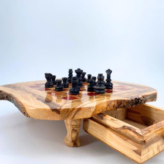 Jeu d'Échecs Moyen Rustique en Bois d'Olivier
