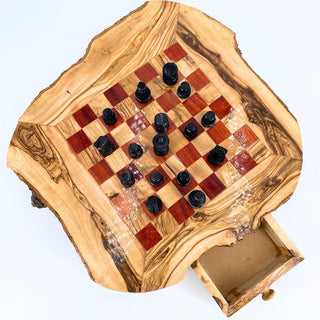 Jeu d'Échecs Moyen Rustique en Bois d'Olivier
