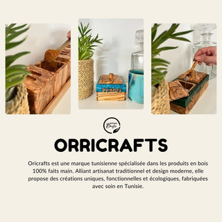 Boîte à thé en bois d'olivier, fait main avec 6 compartiments