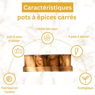 Pots à épices en bois d’olivier - 3 Taille différentes