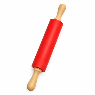 Rouleau à Pâtisserie Rouge avec Poignées en Bois