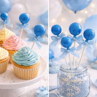 Picks Boules Décoratives Rose & Bleu – Décoration Gâteau / Cupcakes (Lot de 3)