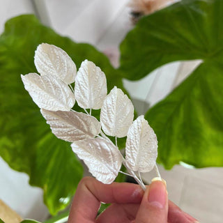 Fleurs "Feuille sur tige argent" en sucre comestibles